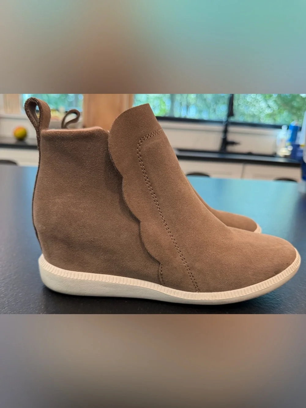 Kate Spade Wilkes Taupe Suede Wedge Sneaker Ankle Booties Size 7